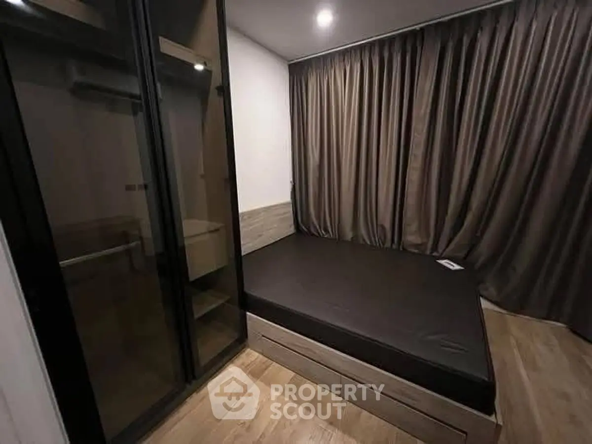 Cozy bedroom with modern design and ample storage space