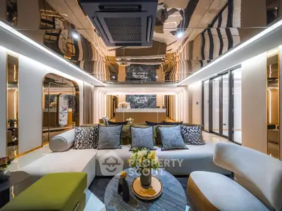 Luxurious modern living room with stylish decor and elegant lighting