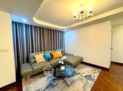 Modern living room with stylish sofa and elegant lighting