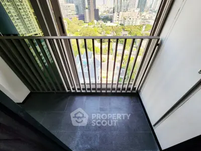 Modern balcony with city view and sleek railing design