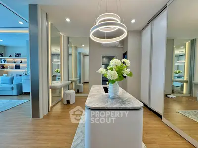 Luxurious modern living room with elegant decor and stylish lighting