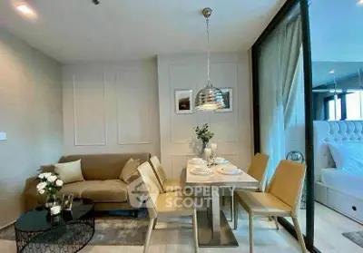 Stylish modern living room with dining area and elegant decor