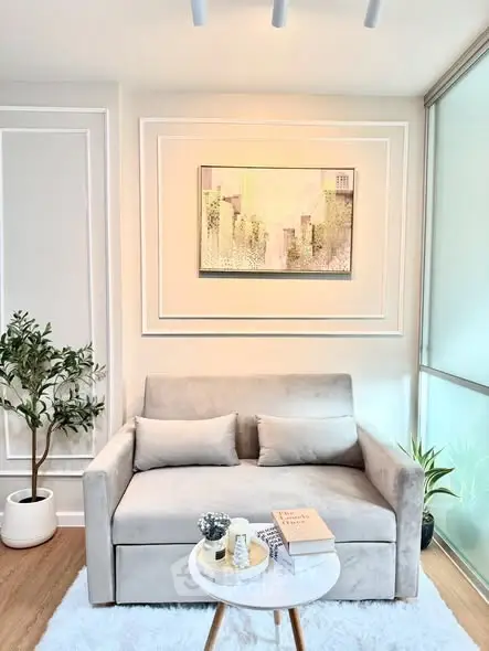 Cozy living room with stylish sofa and modern decor