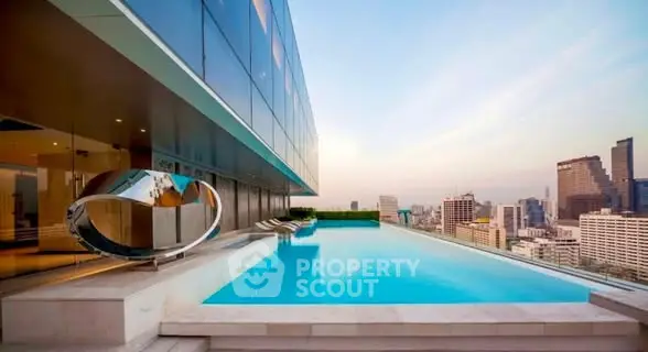 Luxurious rooftop infinity pool with stunning city skyline views in modern high-rise building.