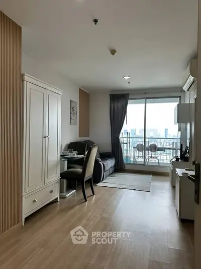 Modern living room with balcony view in a stylish apartment