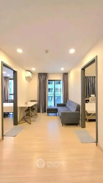 Modern apartment interior with open living space and stylish furnishings