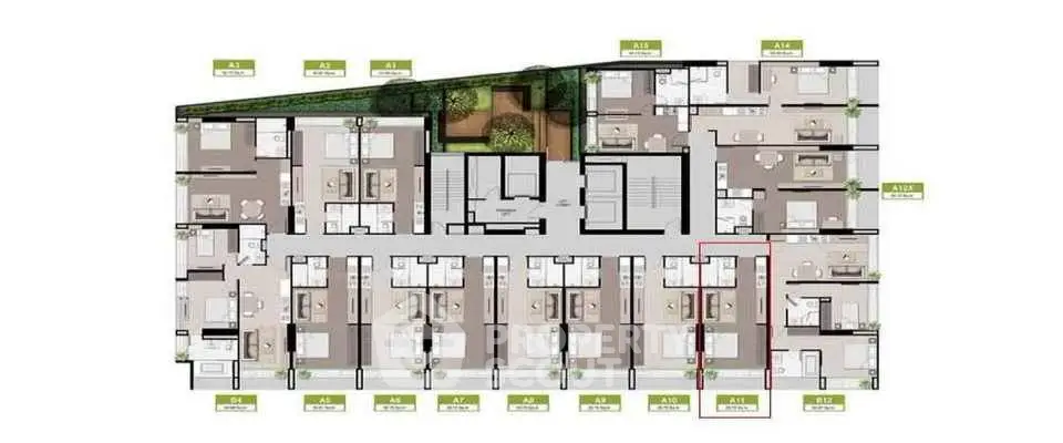 Detailed floor plan showcasing modern apartment layout with multiple units and shared amenities.