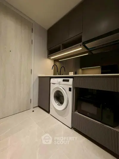 Modern kitchen with integrated washing machine and sleek cabinetry