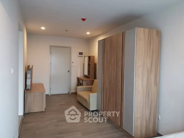 Modern apartment interior with wooden furniture and cozy ambiance