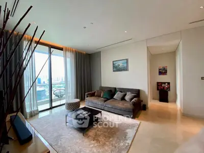 Spacious modern living room with large balcony and stunning city view