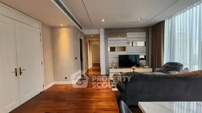 Luxurious modern living room with elegant decor and hardwood floors