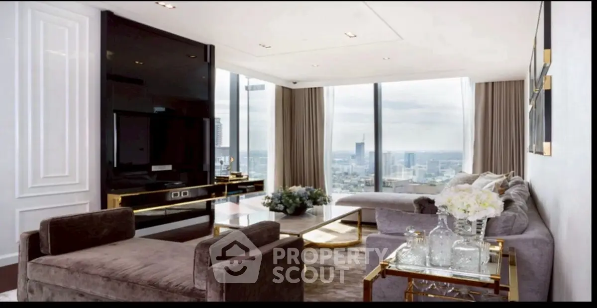 Luxurious living room with panoramic city views and elegant modern decor