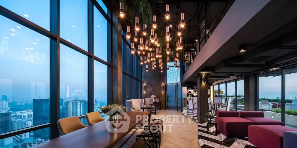 Luxurious high-rise building with stunning city views and elegant interior design.