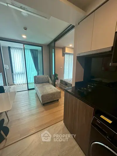 Modern apartment interior with open layout and stylish furniture