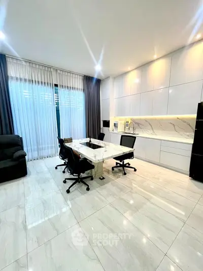 Luxurious modern living room with marble flooring and elegant furnishings