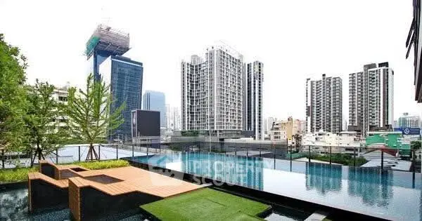 Luxurious rooftop pool with stunning city skyline view