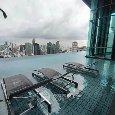 Luxurious rooftop infinity pool with stunning city skyline view, perfect for relaxation and urban living.
