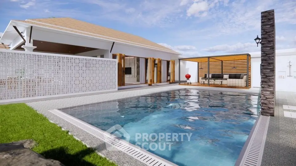 Luxurious modern villa with private pool and stylish outdoor lounge area.