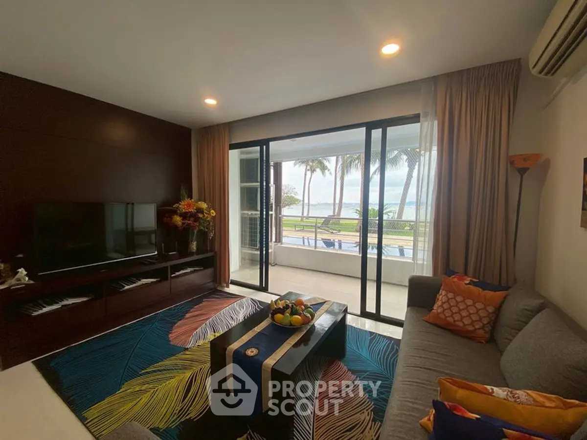 Luxurious living room with ocean view and modern decor