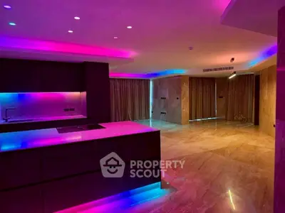 Luxurious modern kitchen with ambient LED lighting and sleek design
