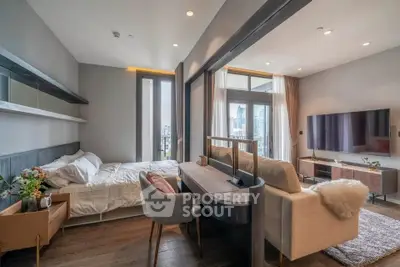 Modern studio apartment with open layout and city view