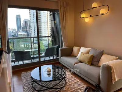 Modern living room with balcony view in urban apartment