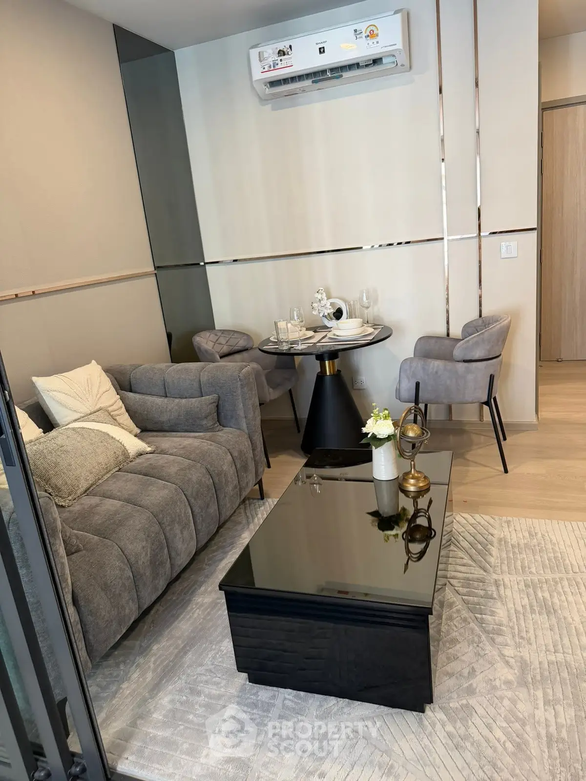 Modern living room with sleek furniture and elegant decor