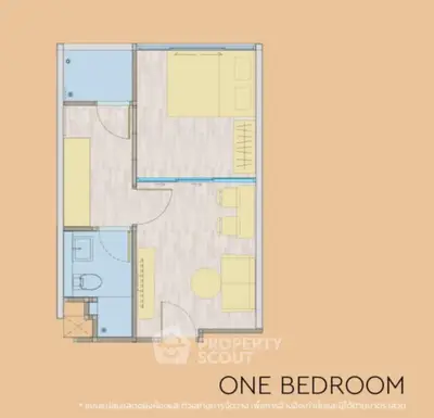 One-bedroom apartment floor plan with modern layout and efficient space utilization.