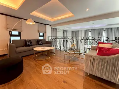 Luxurious living room with elegant decor and stylish furniture in a modern apartment.