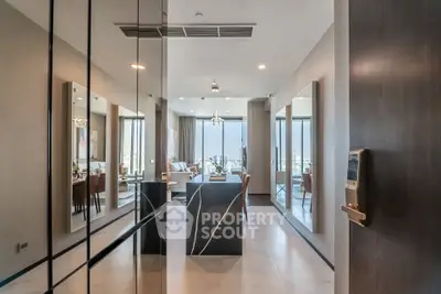 Luxurious modern living room with panoramic city view and elegant decor