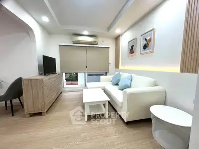 Modern living room with stylish decor and cozy seating area