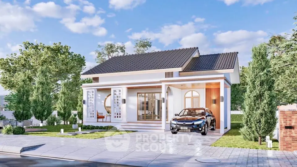 Charming modern house with sleek carport and lush landscaping