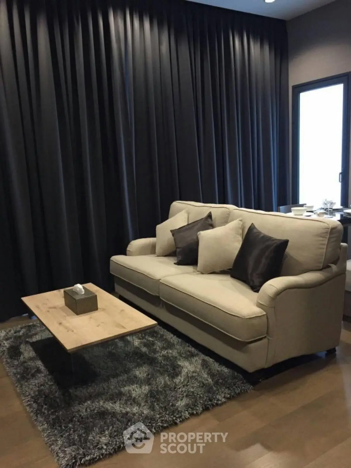 Cozy living room with plush sofa and modern decor