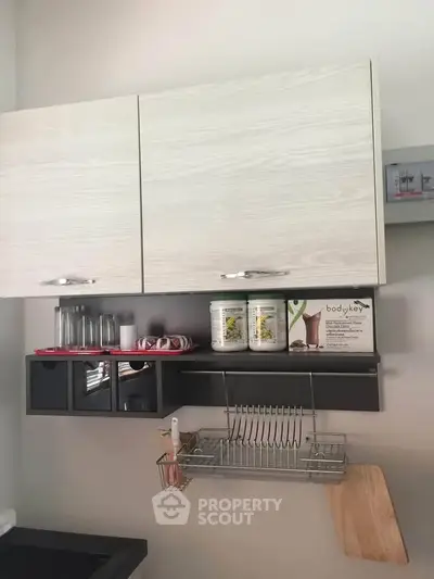 Modern kitchen with sleek cabinets and organized storage solutions