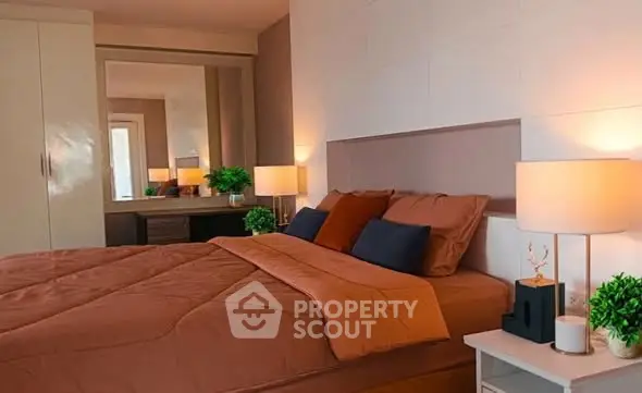 Cozy and stylish bedroom with warm lighting and modern decor
