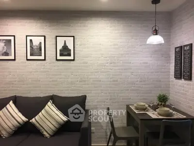 Chic modern living room with stylish decor and cozy dining area, perfect for urban living.