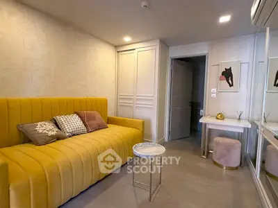 Modern living room with stylish yellow sofa and elegant decor