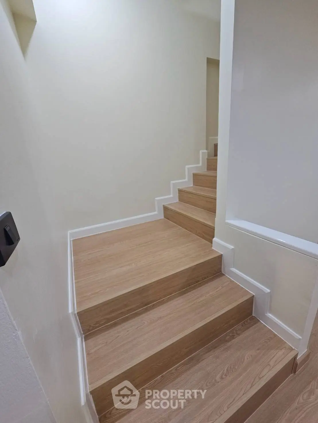 Modern wooden staircase with sleek design in a contemporary home interior