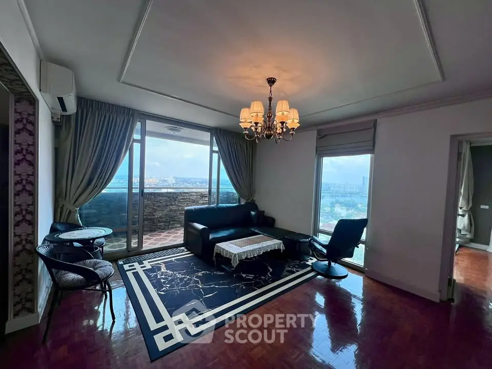 Luxurious living room with stunning city view and elegant decor