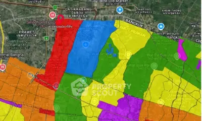 Color-coded map of Bangkok highlighting different zones for real estate planning.