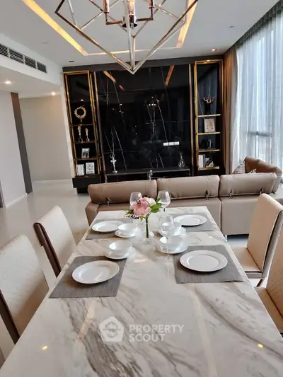 Luxurious modern living room with elegant dining area and stylish decor