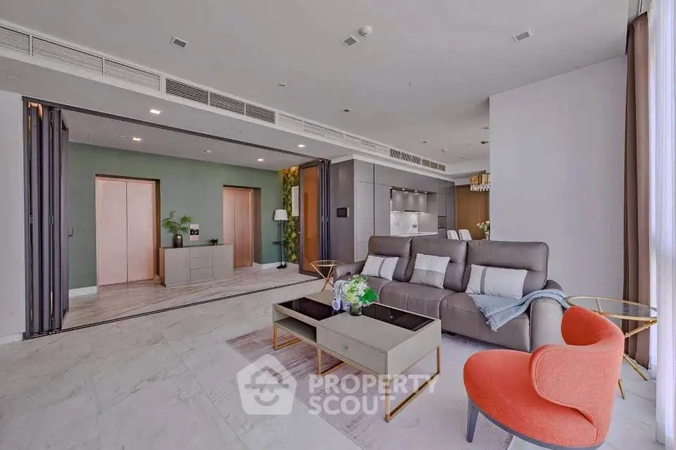 Spacious modern living room with elegant decor and open layout