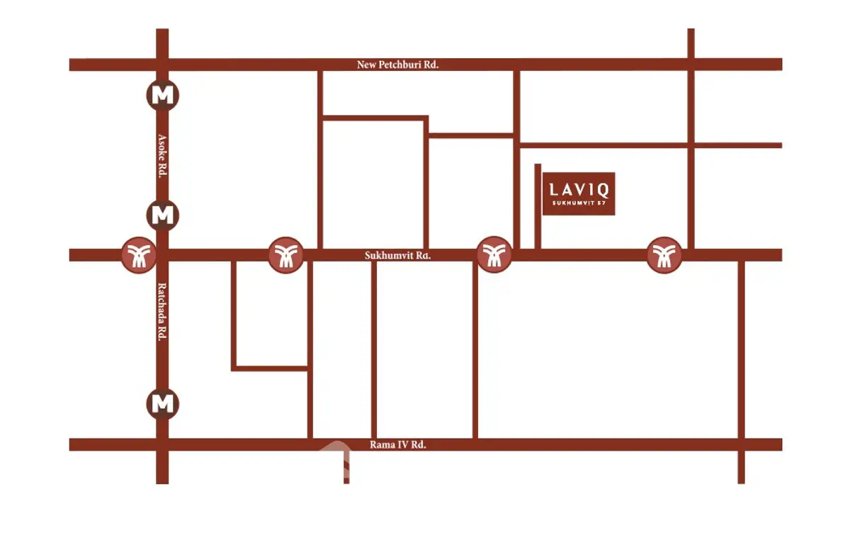 Map showing location of LAVIQ Sukhumvit 57 near major roads and metro stations.