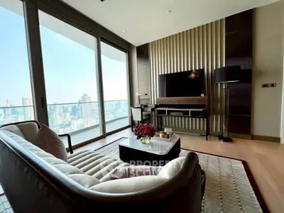 Luxurious living room with stunning city view and modern decor