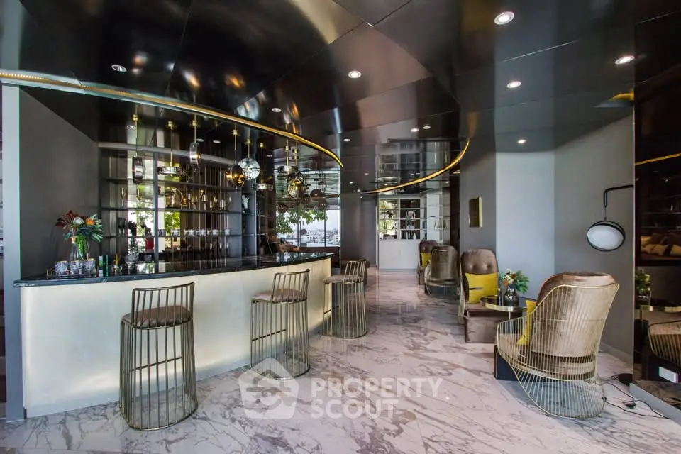 Luxurious modern living room with elegant bar and stylish seating