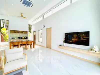 Spacious modern living room with high ceilings and elegant decor