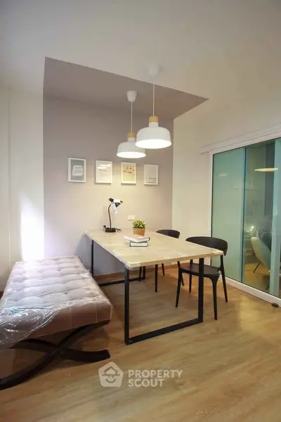 Modern study room with stylish furniture and ample natural light