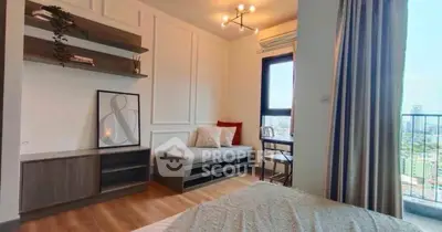 Chic modern bedroom with city view and stylish decor