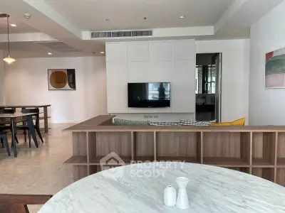 Spacious modern living room with stylish furniture and open layout