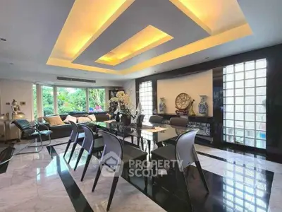 Luxurious modern living room with elegant dining area and stylish decor